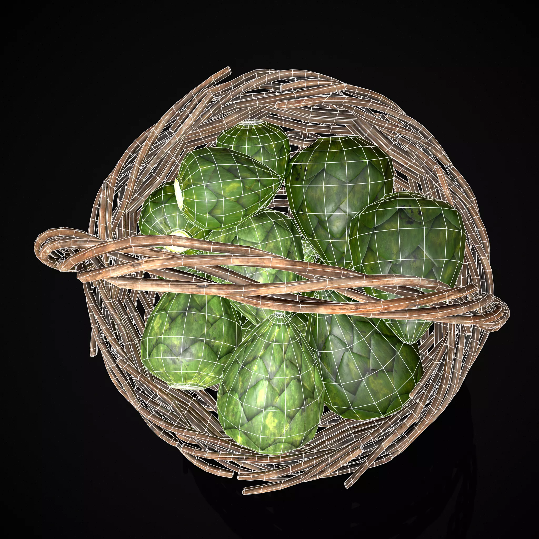 Basket of Artichokes Low-poly 3D model_16
