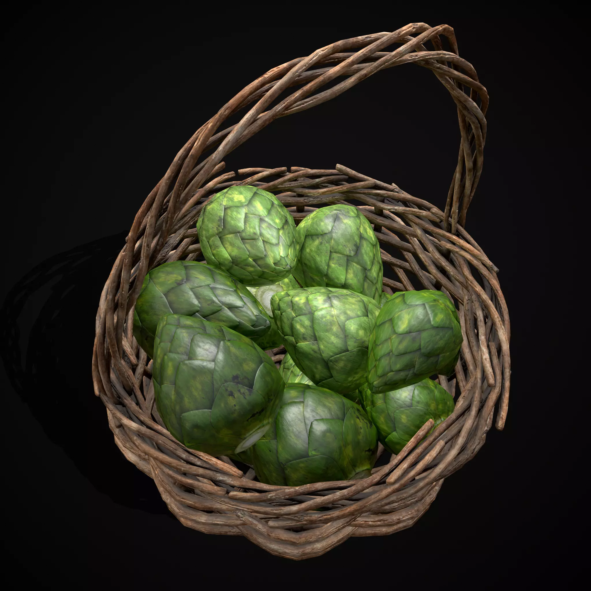 Basket of Artichokes Low-poly 3D model_7