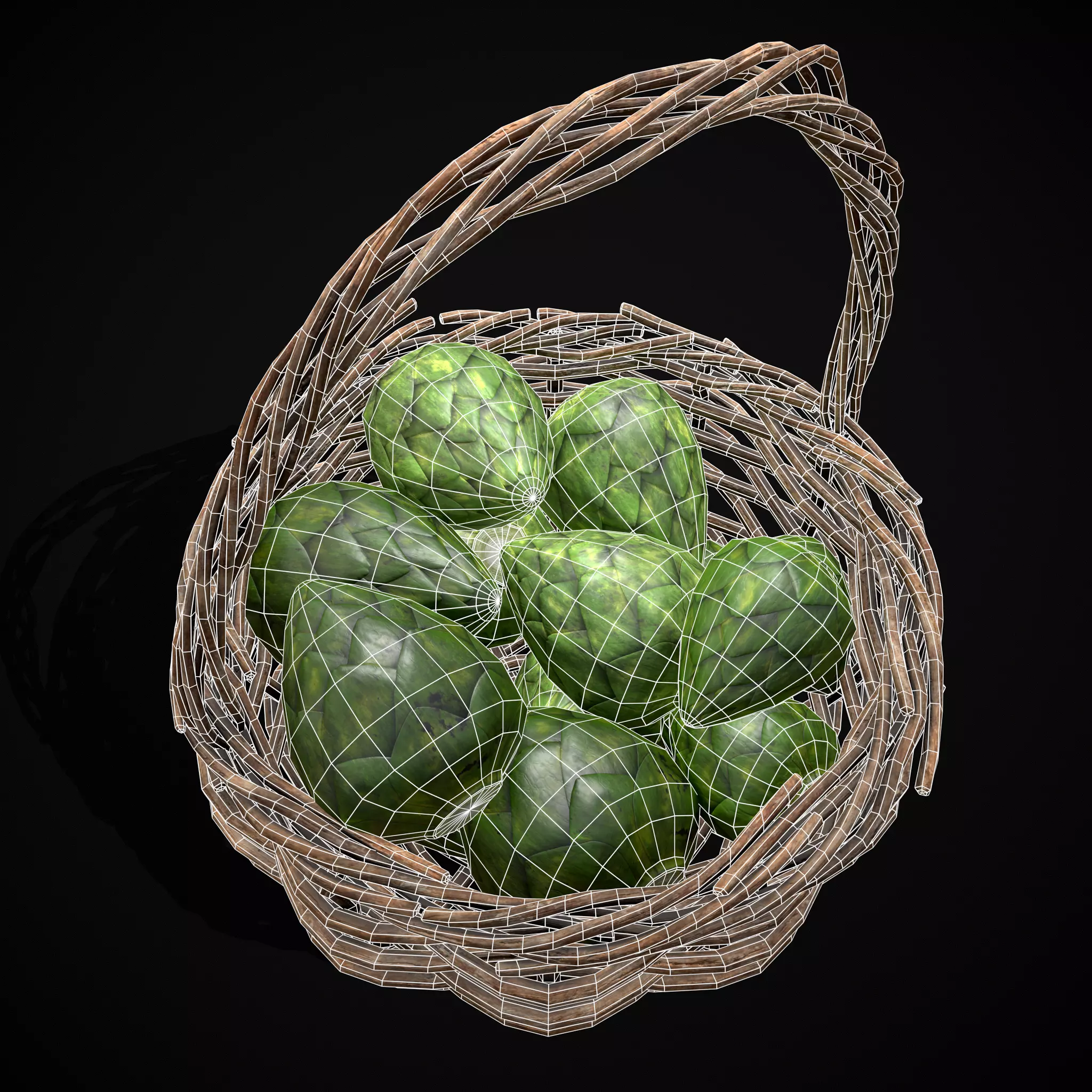 Basket of Artichokes Low-poly 3D model_8