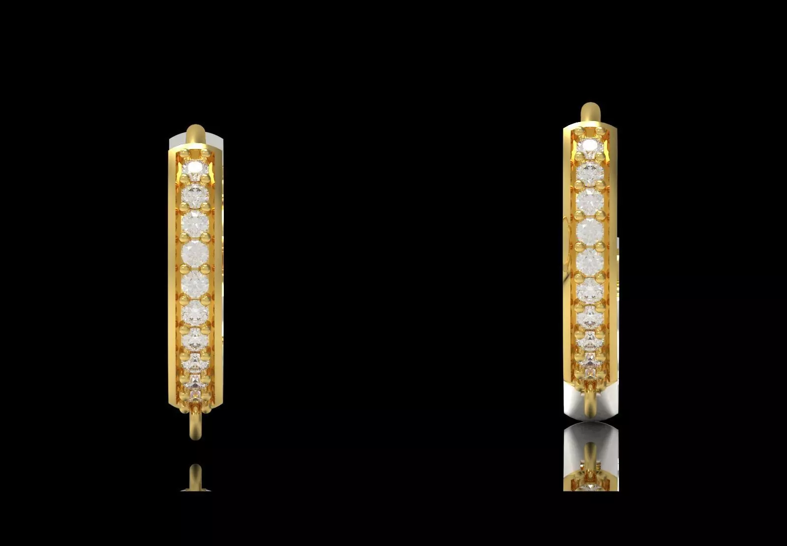 Two-tone Gold Hoop stl 3dm Earring with Diamonds Model gl0025 3D print model_3