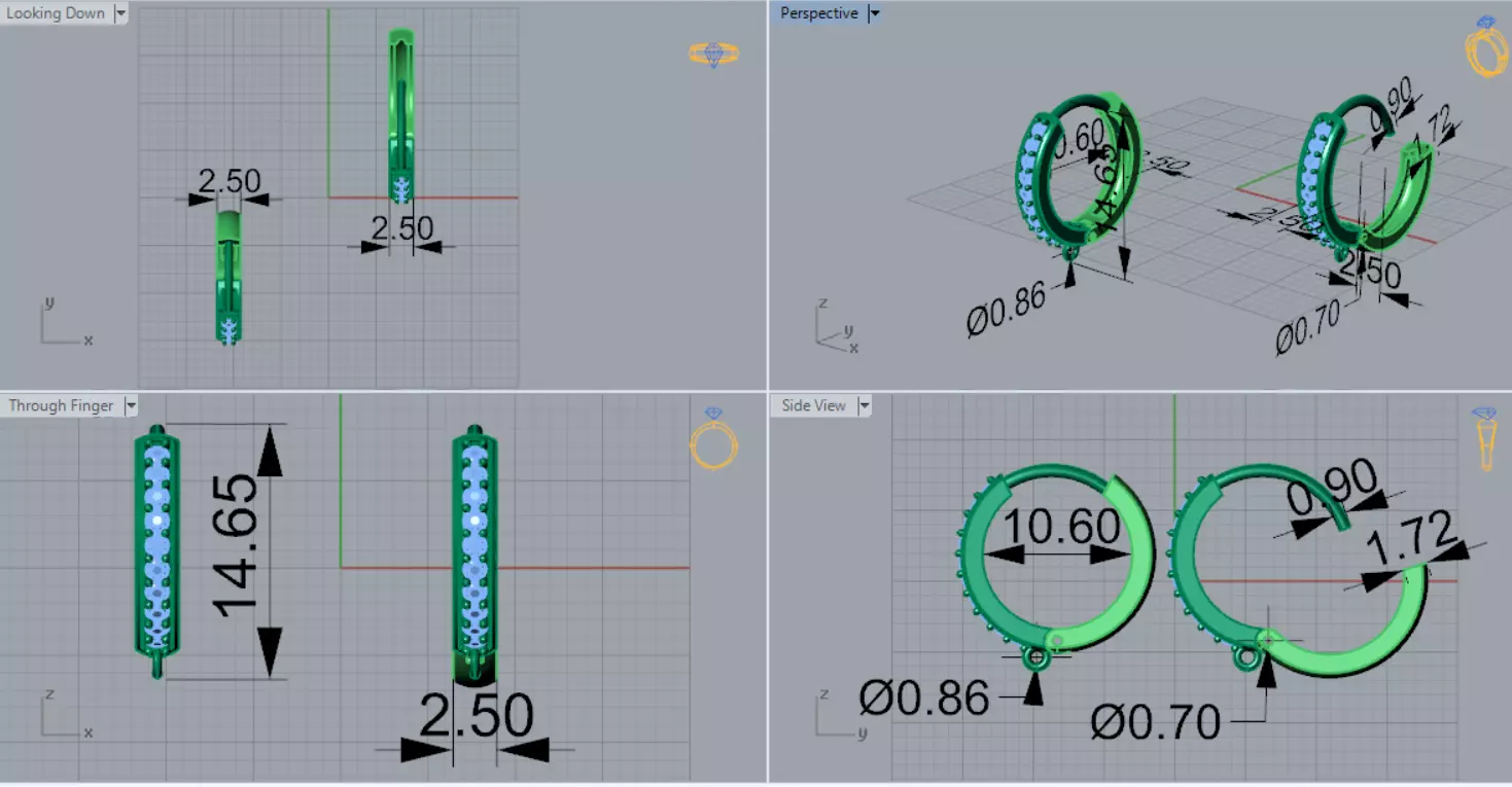 Two-tone Gold Hoop stl 3dm Earring with Diamonds Model gl0025 3D print model_8