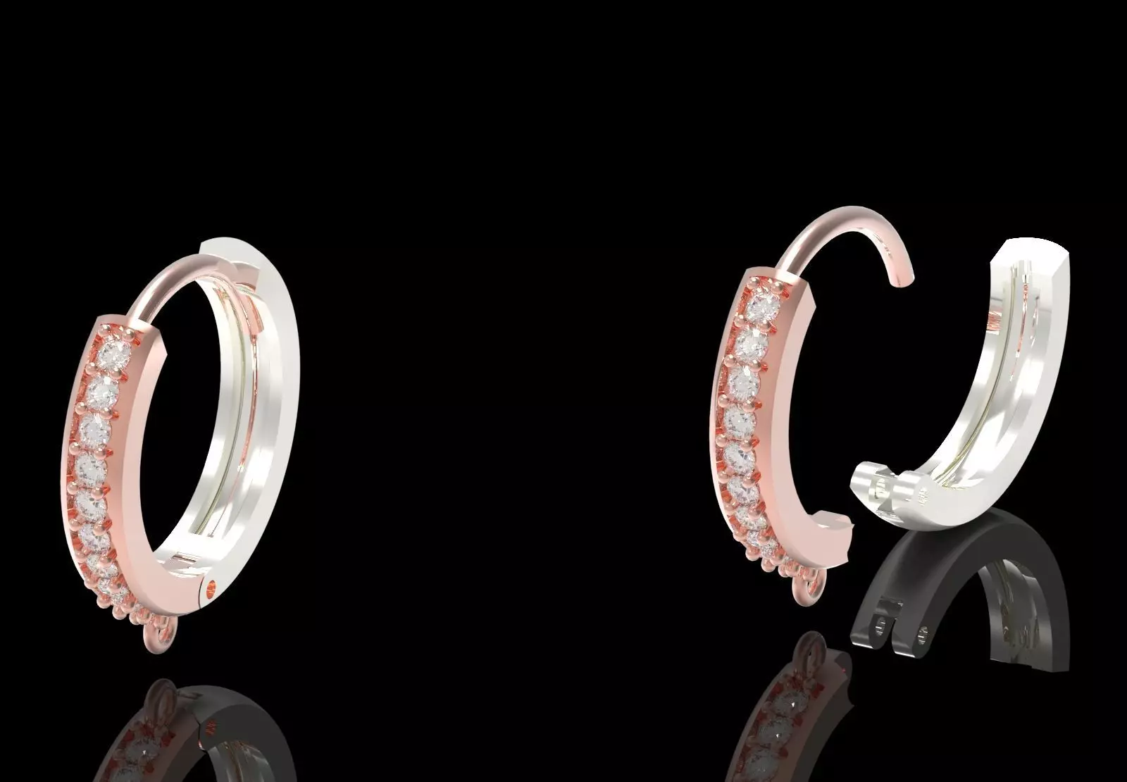 Two-tone Gold Hoop stl 3dm Earring with Diamonds Model gl0025 3D print model_18