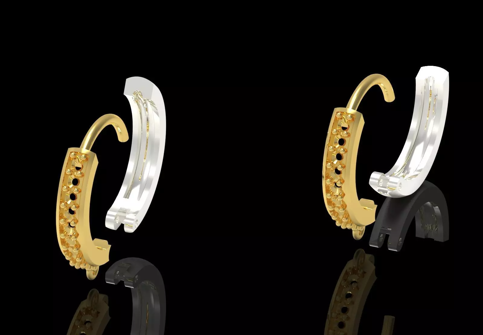 Two-tone Gold Hoop stl 3dm Earring with Diamonds Model gl0025 3D print model_15