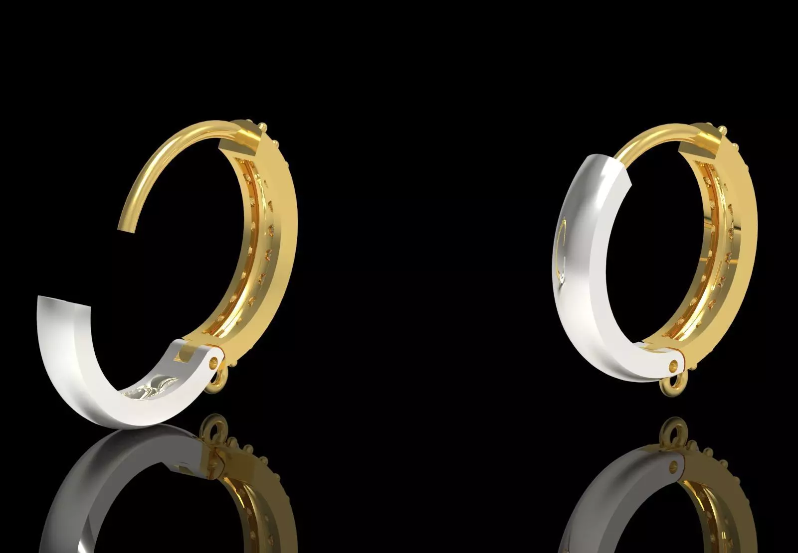 Two-tone Gold Hoop stl 3dm Earring with Diamonds Model gl0025 3D print model_4