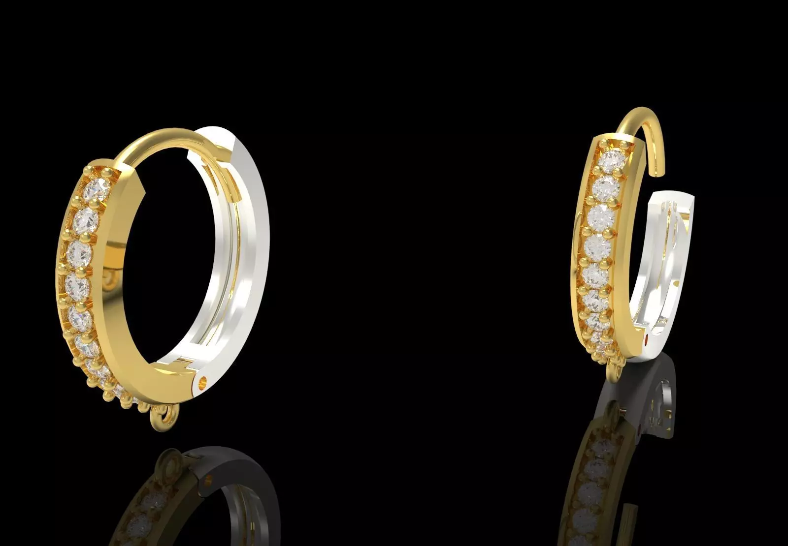 Two-tone Gold Hoop stl 3dm Earring with Diamonds Model gl0025 3D print model_1