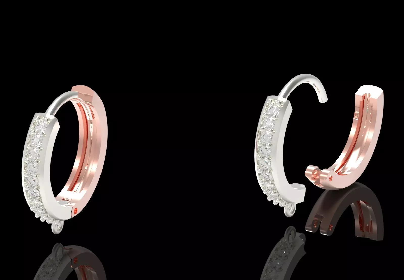 Two-tone Gold Hoop stl 3dm Earring with Diamonds Model gl0025 3D print model_19