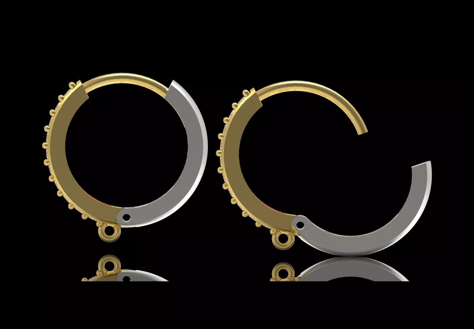 Two-tone Gold Hoop stl 3dm Earring with Diamonds Model gl0025 3D print model_2