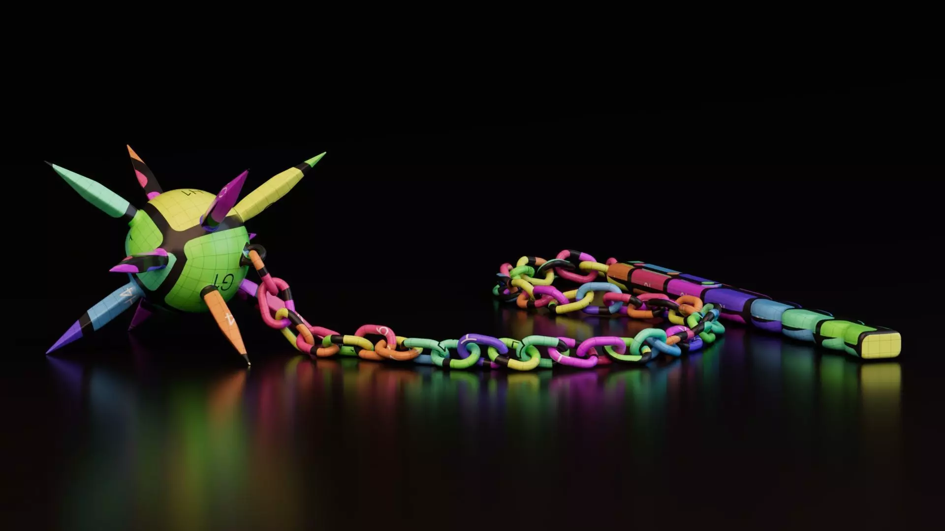 Medieval Flail Weapon Low-poly 3D model_7