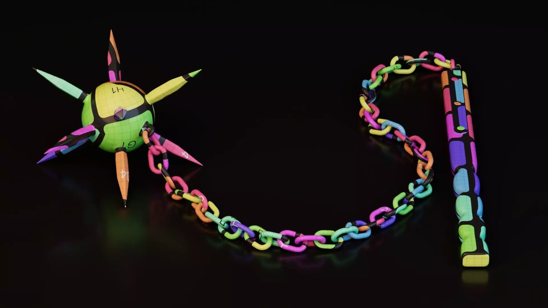 Medieval Flail Weapon Low-poly 3D model_8