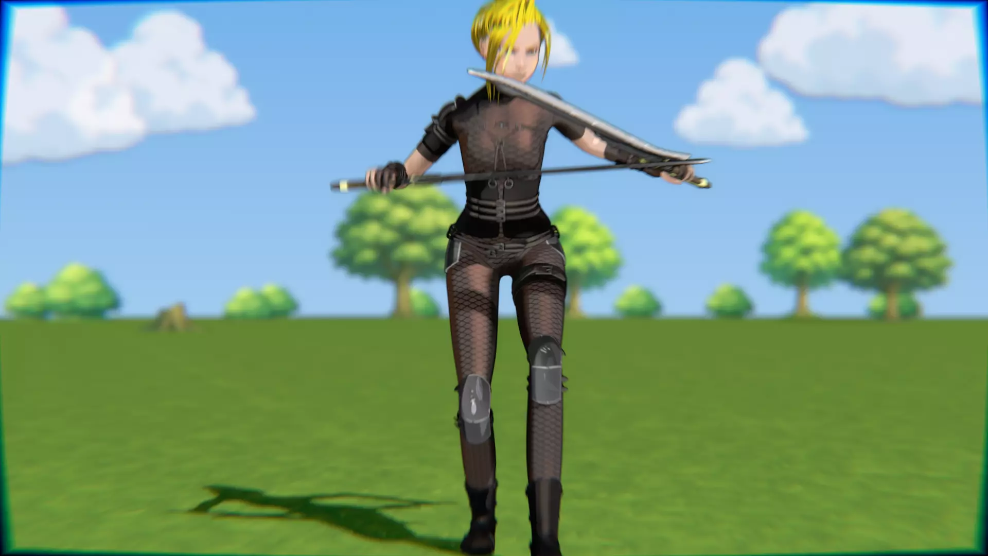 Cyberpunk Warrior Dual Blades animation Low-poly 3D model_39