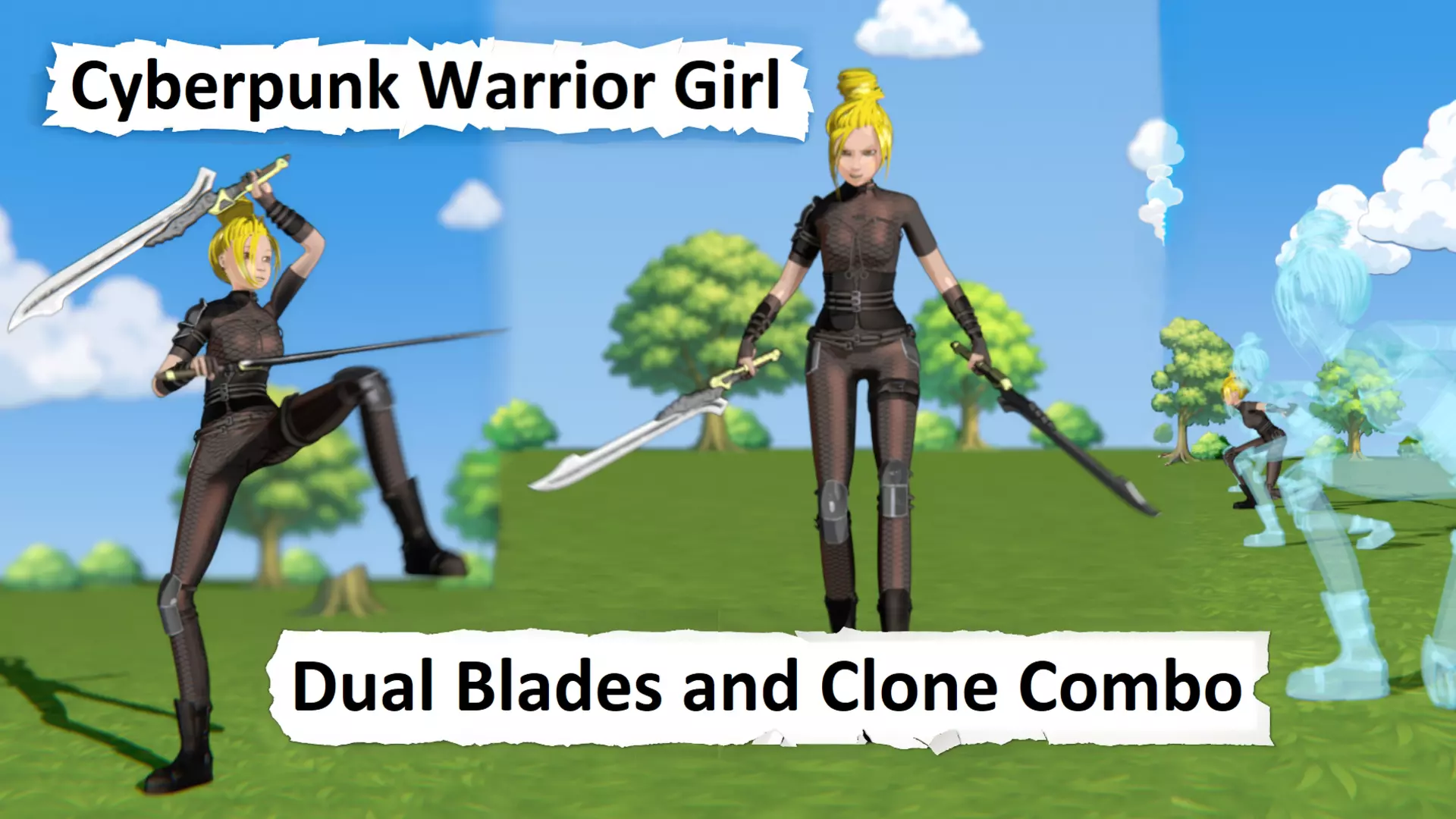 Cyberpunk Warrior Dual Blades animation Low-poly 3D model_0