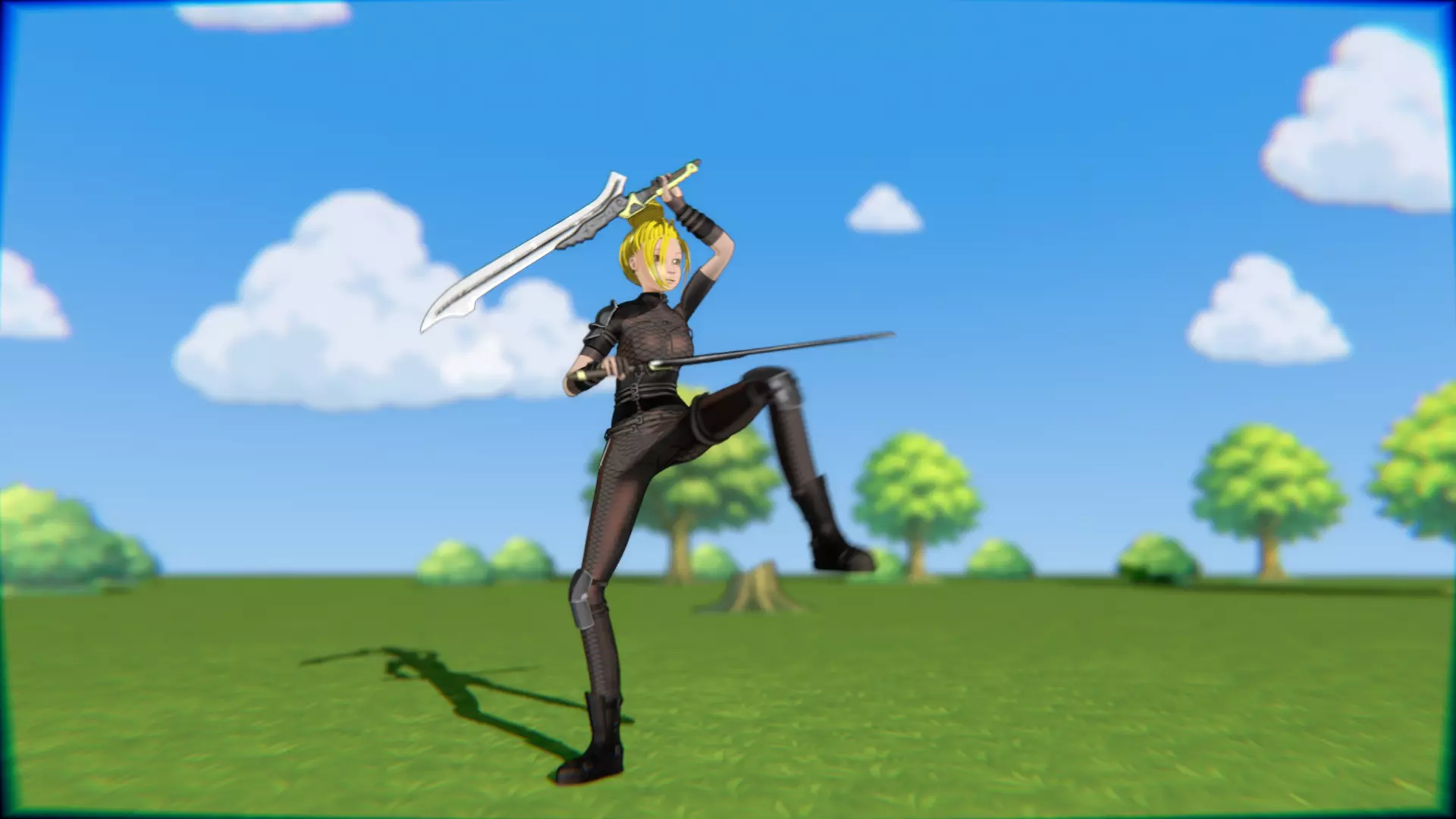 Cyberpunk Warrior Dual Blades animation Low-poly 3D model_26