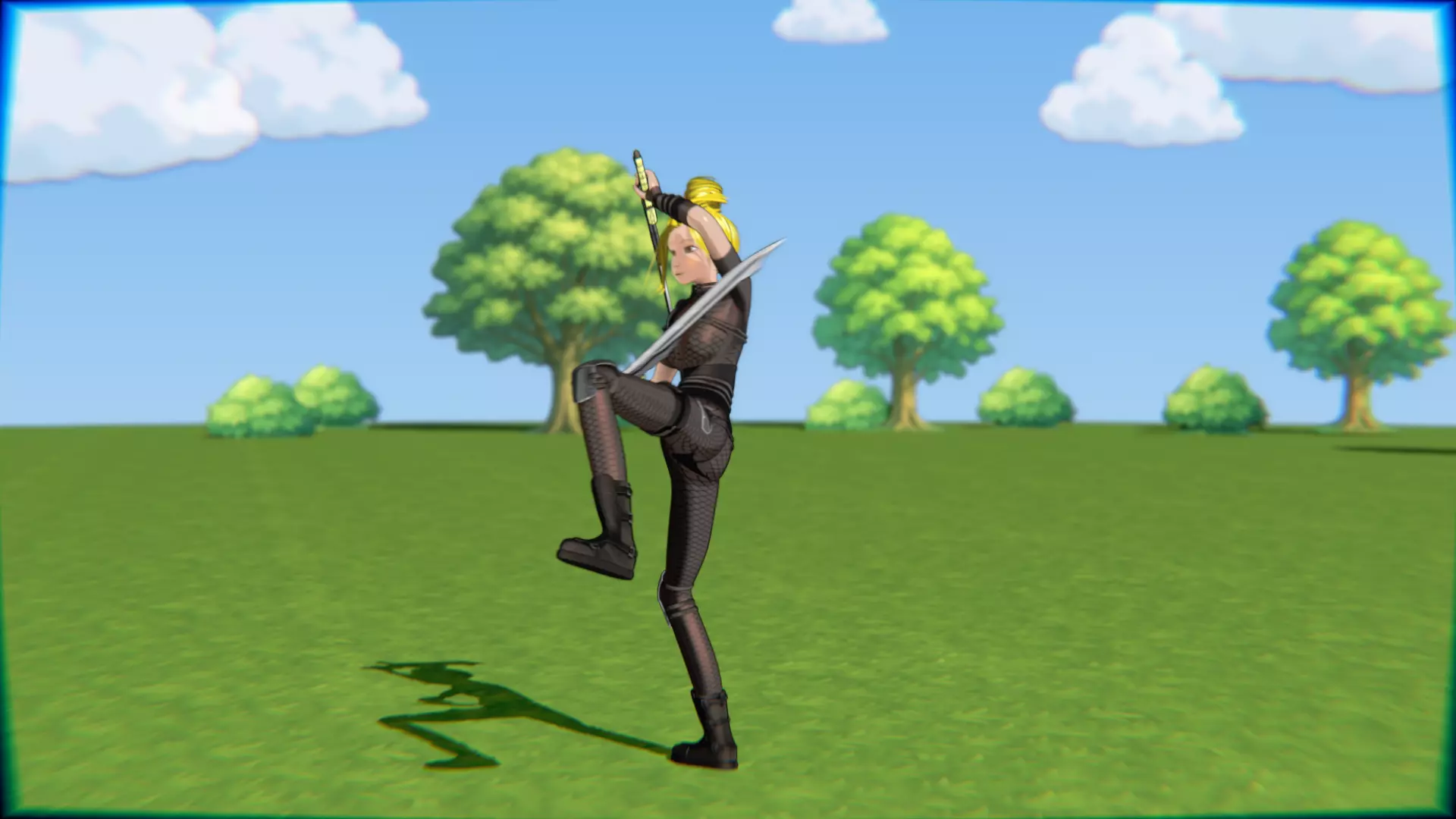 Cyberpunk Warrior Dual Blades animation Low-poly 3D model_17