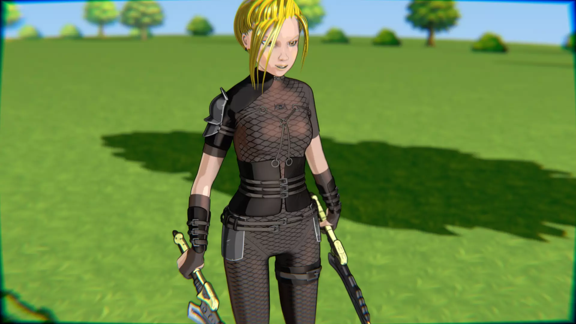 Cyberpunk Warrior Dual Blades animation Low-poly 3D model_13