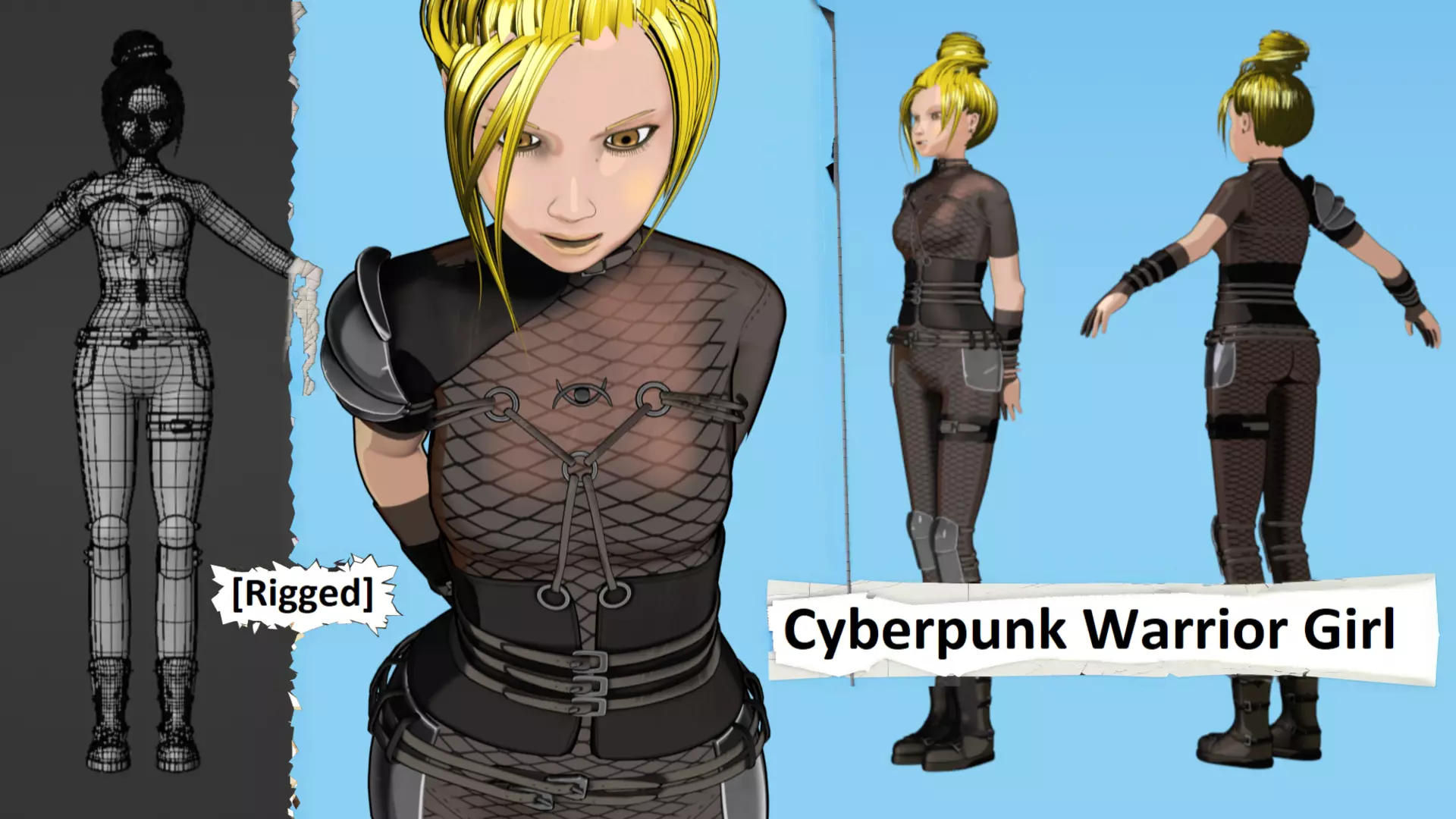 Cyberpunk Warrior Dual Blades animation Low-poly 3D model_2