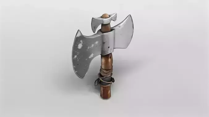Rustic Double-Headed Battle Axe 3D Model 3D model