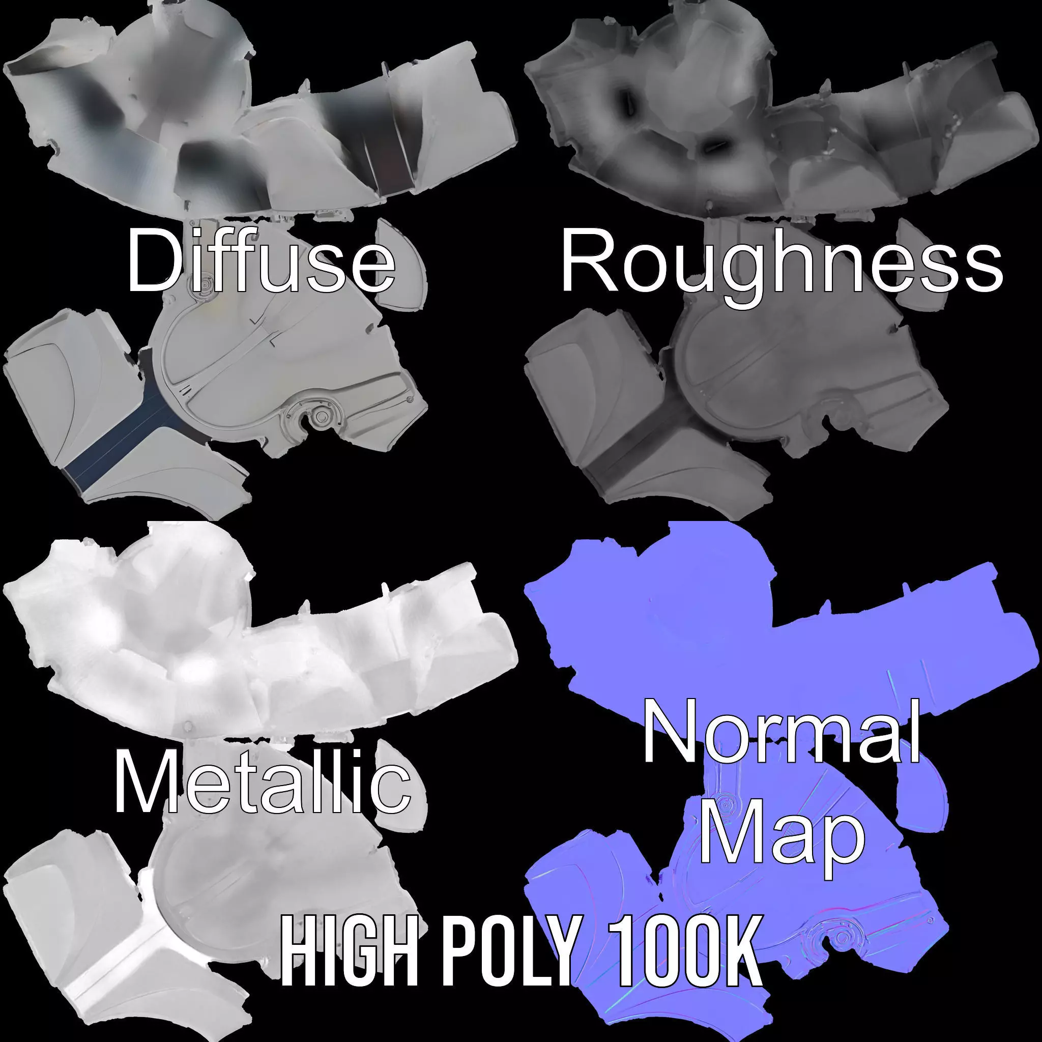 Metallic SciFi Helmet model pack Low-poly 3D model_3