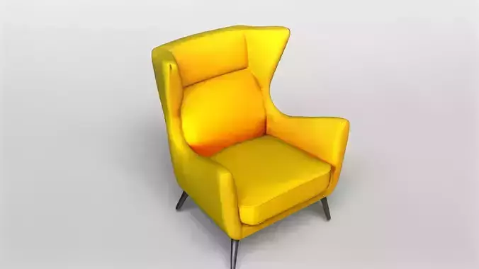 Modern Orange Wingback Armchair 3D Model