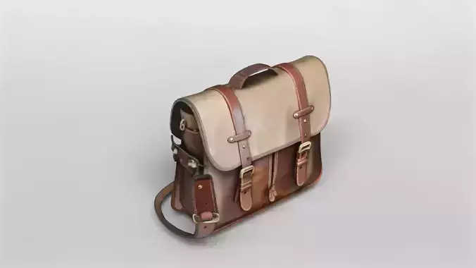 Vintage Leather and Canvas Messenger Bag 3D Model