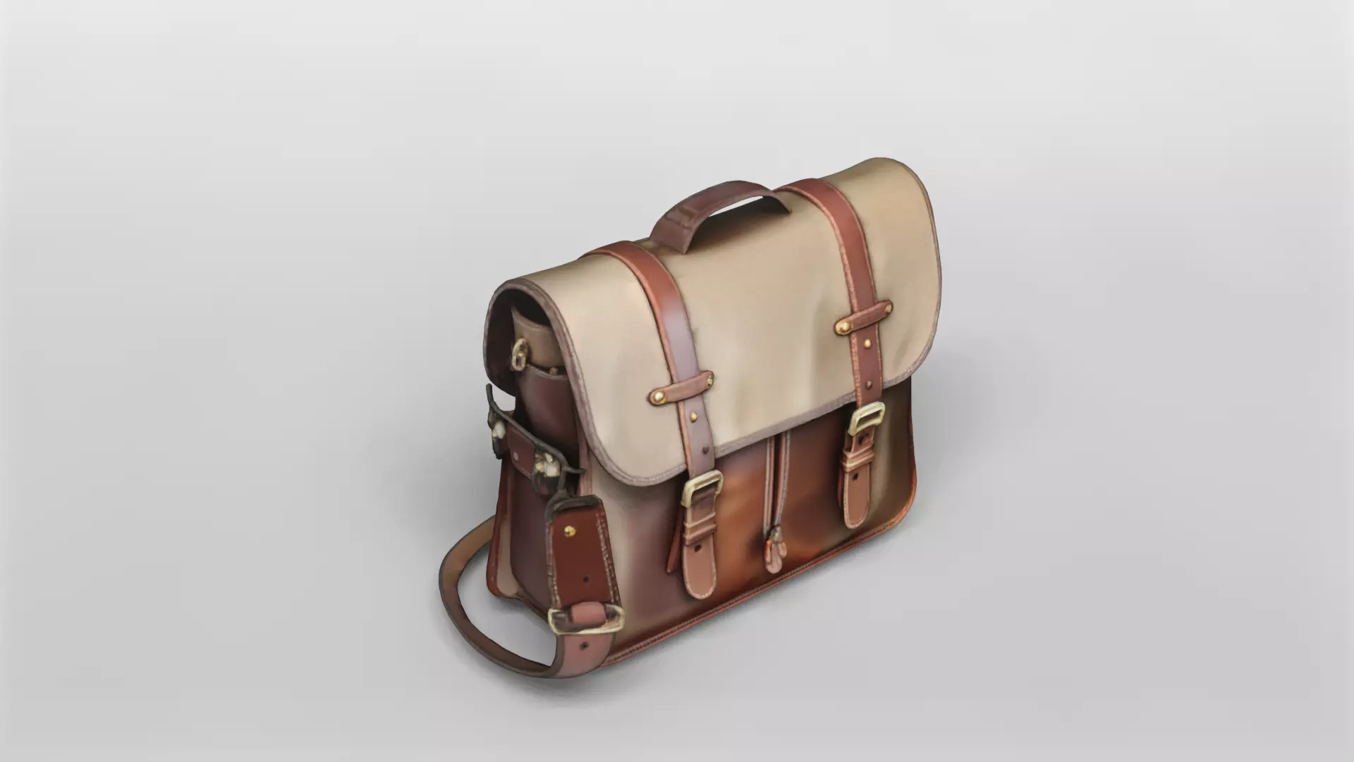 Vintage Leather and Canvas Messenger Bag 3D Model 3D model_0