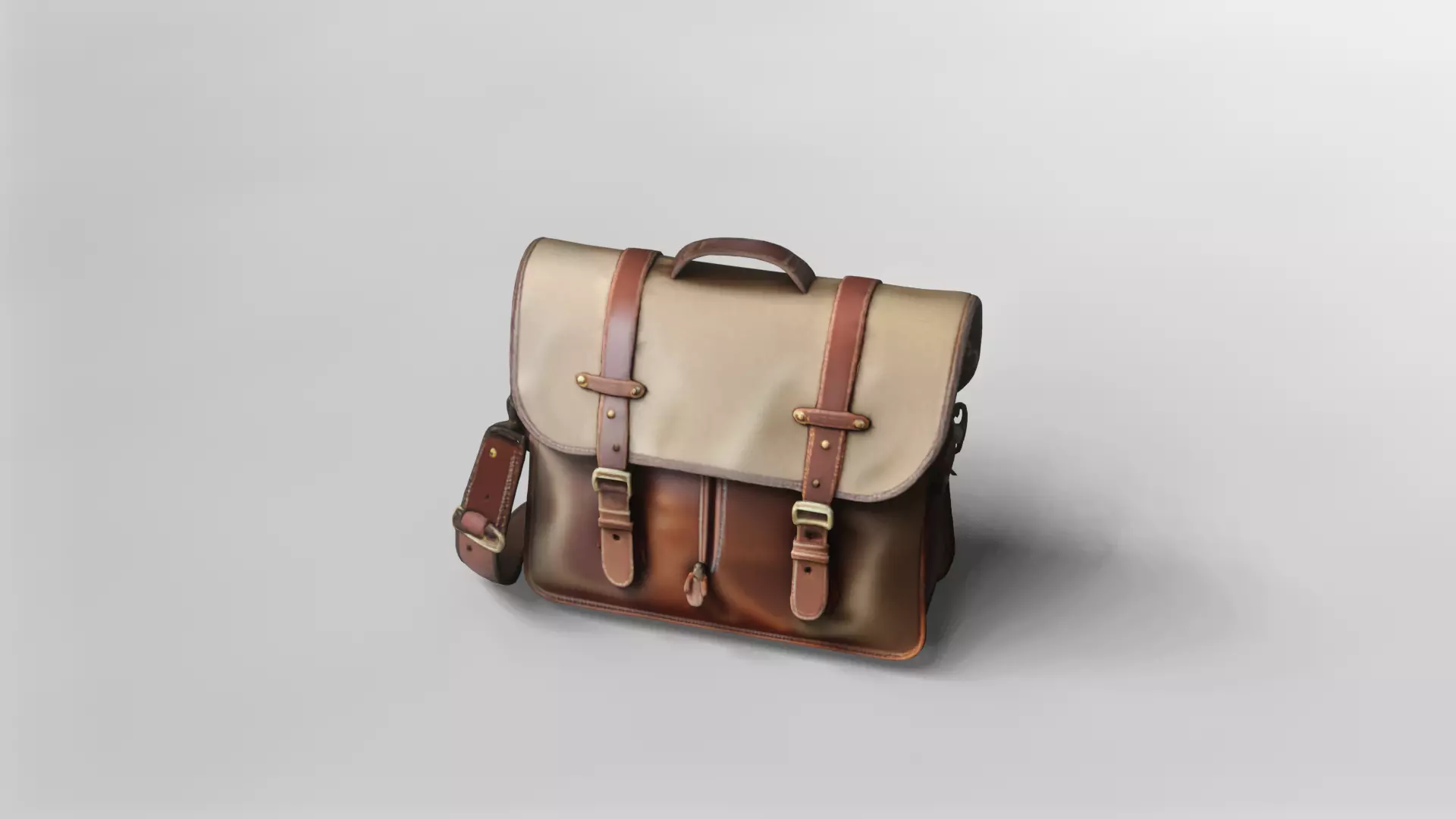 Vintage Leather and Canvas Messenger Bag 3D Model 3D model_1