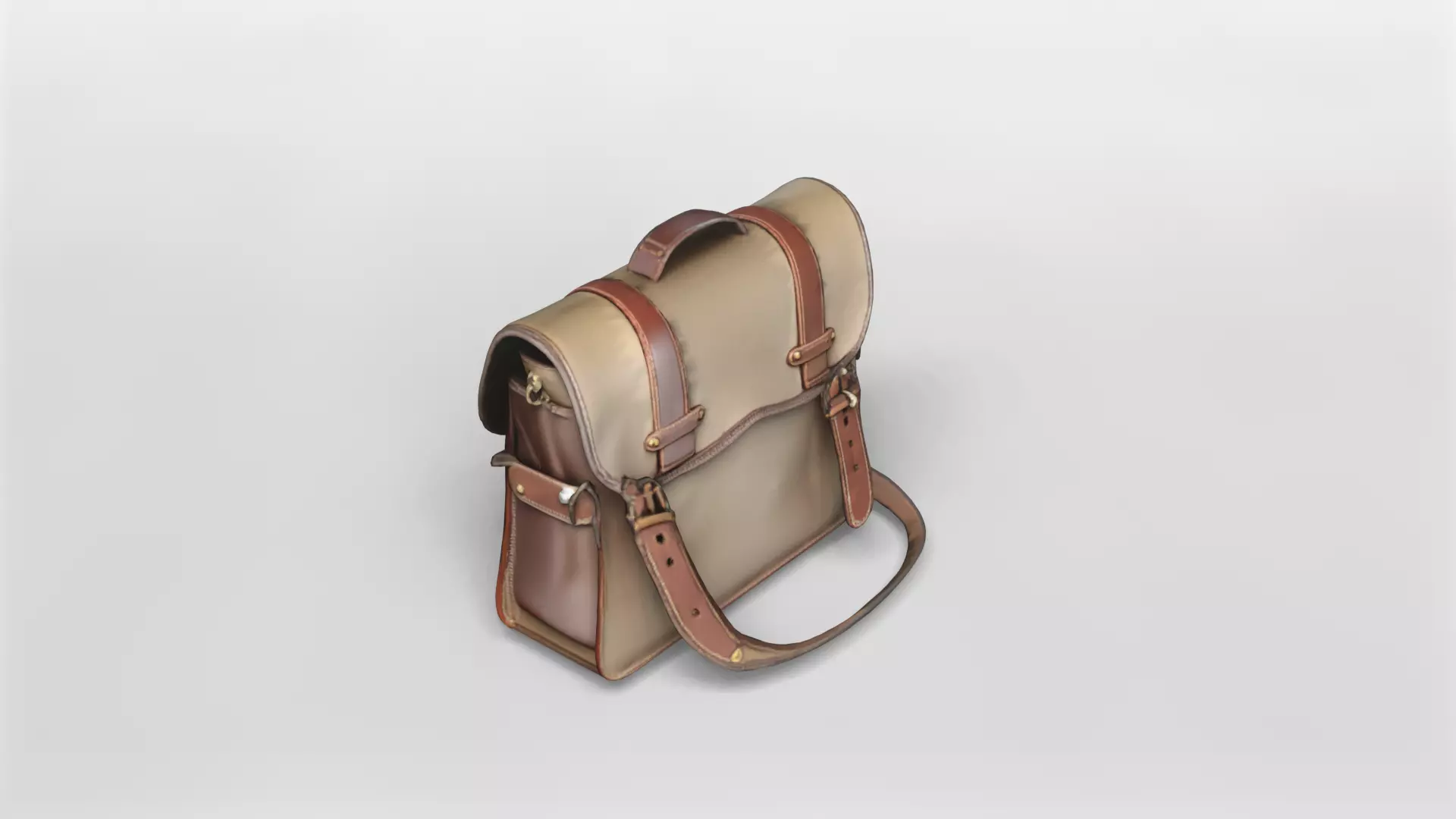 Vintage Leather and Canvas Messenger Bag 3D Model 3D model_3