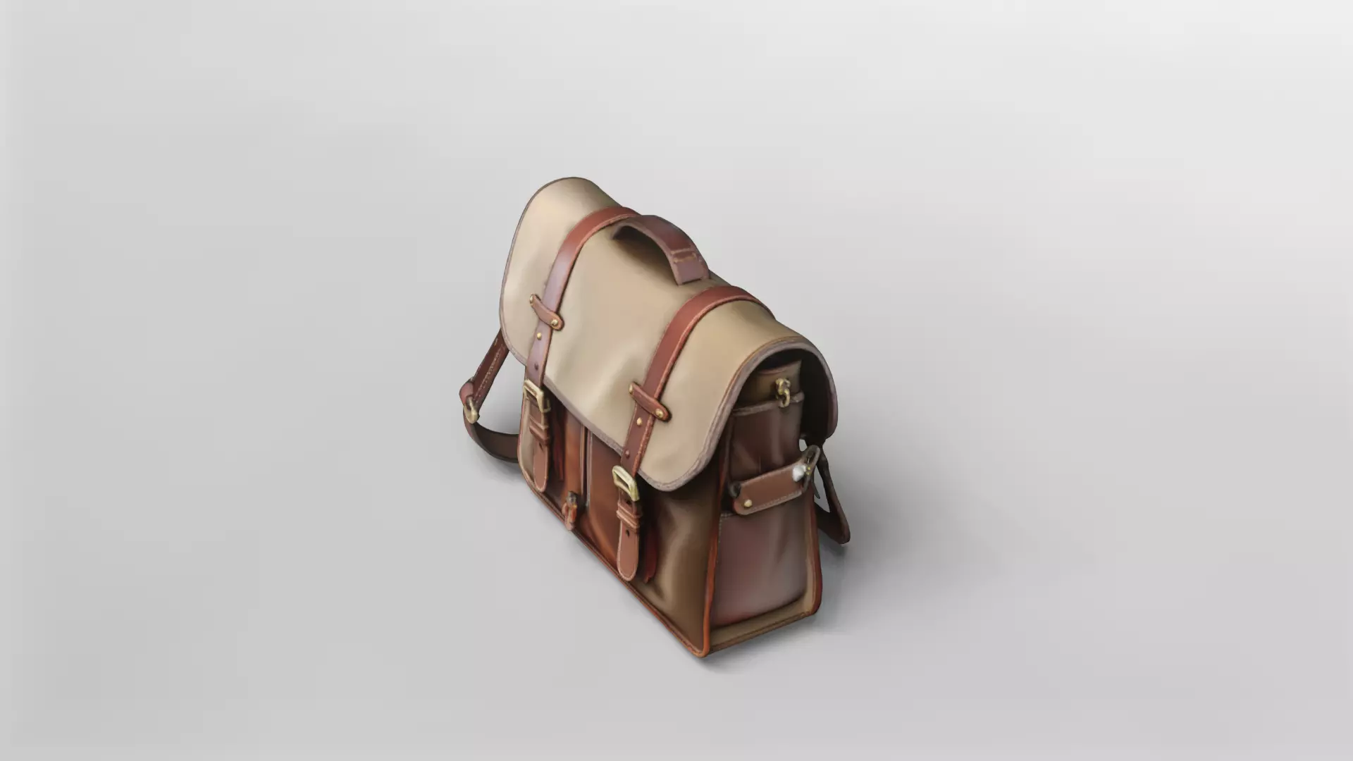 Vintage Leather and Canvas Messenger Bag 3D Model 3D model_2