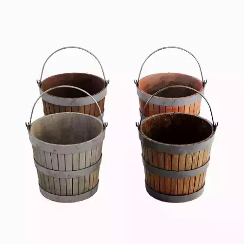 Wooden Bucket Set A Low-poly 3D model