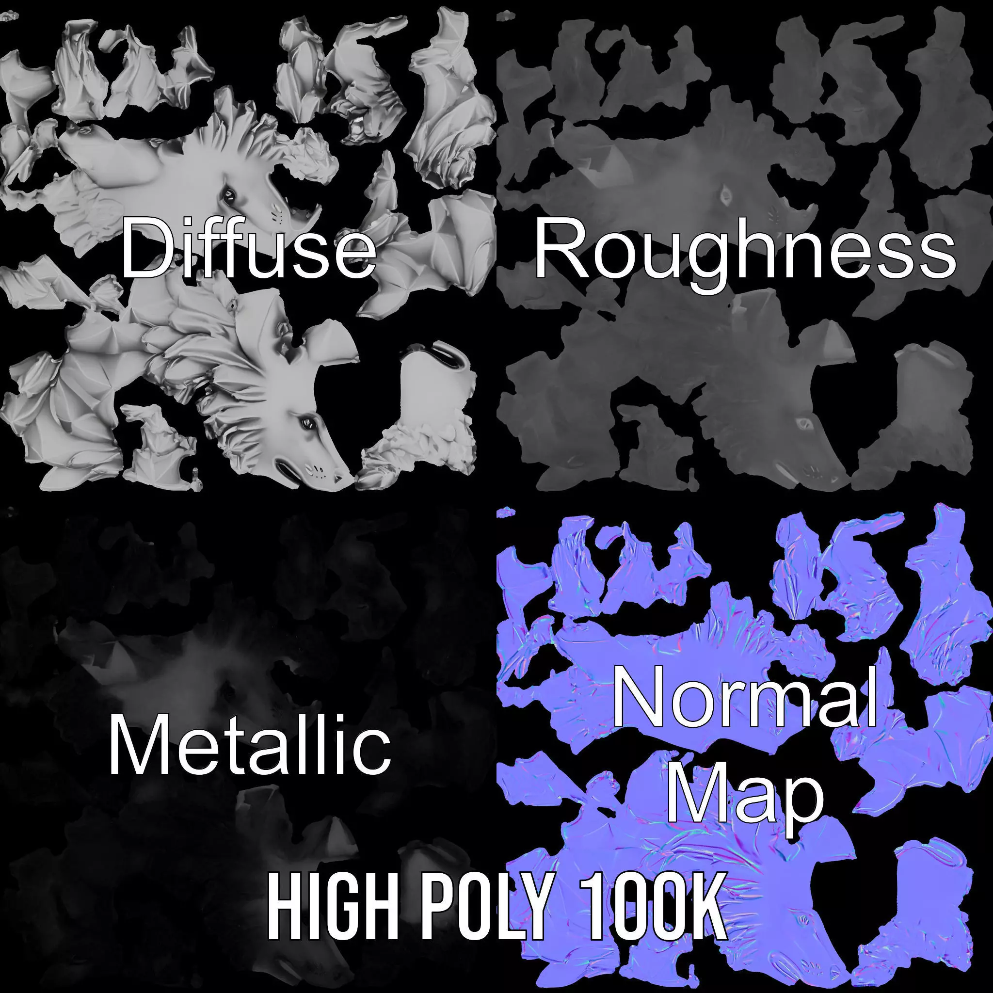 Silver Wolf Sculpture model pack Low-poly 3D model_3