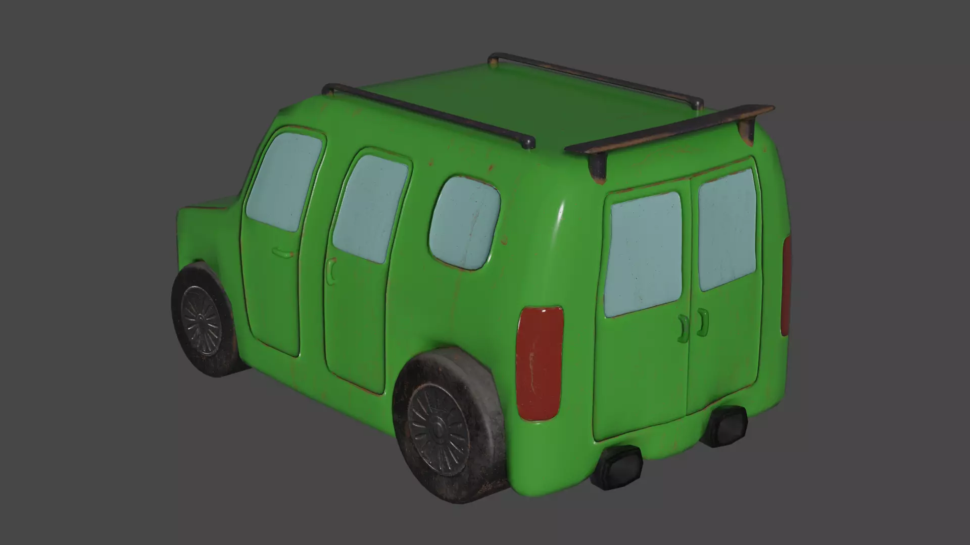 Green Cartoon Car Low-poly 3D model_1