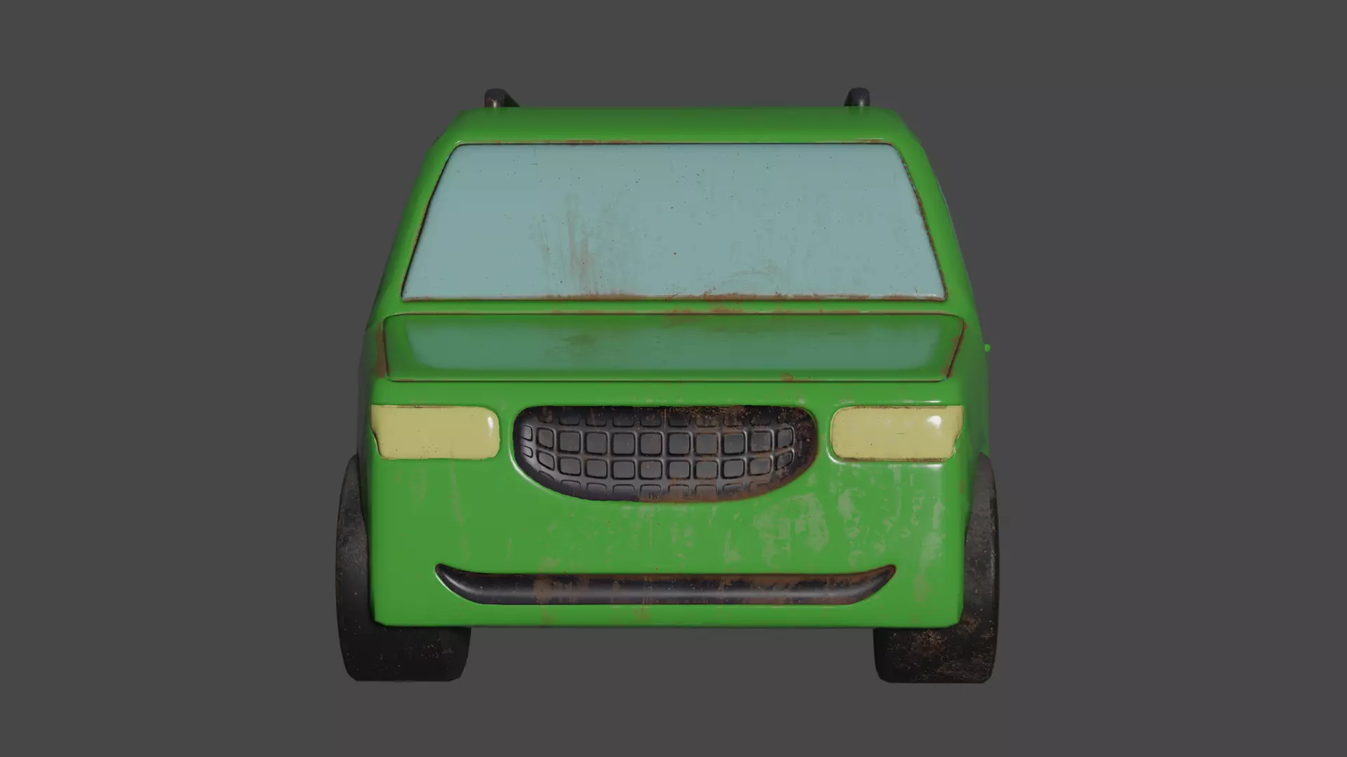Green Cartoon Car Low-poly 3D model_4