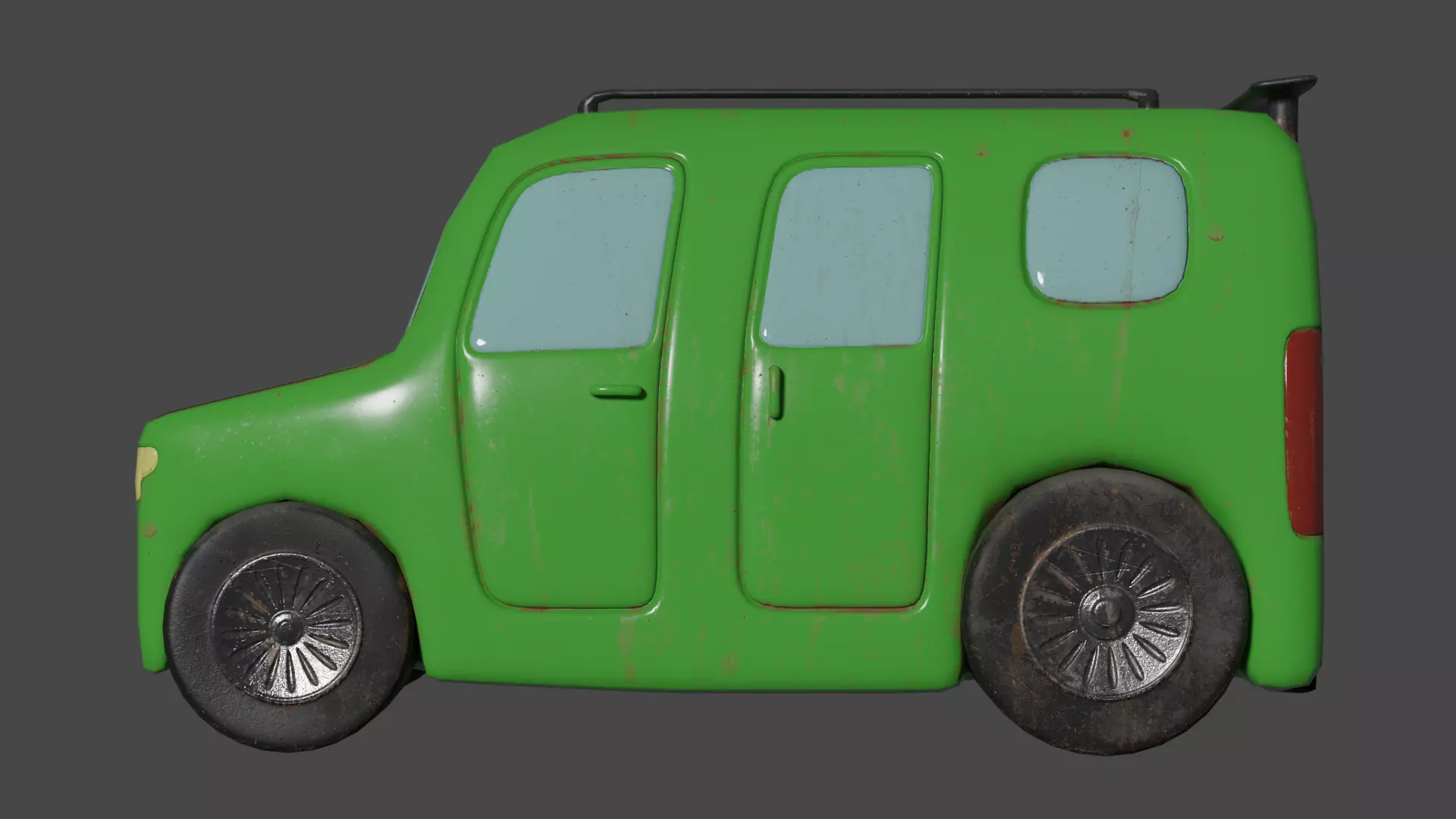 Green Cartoon Car Low-poly 3D model_5