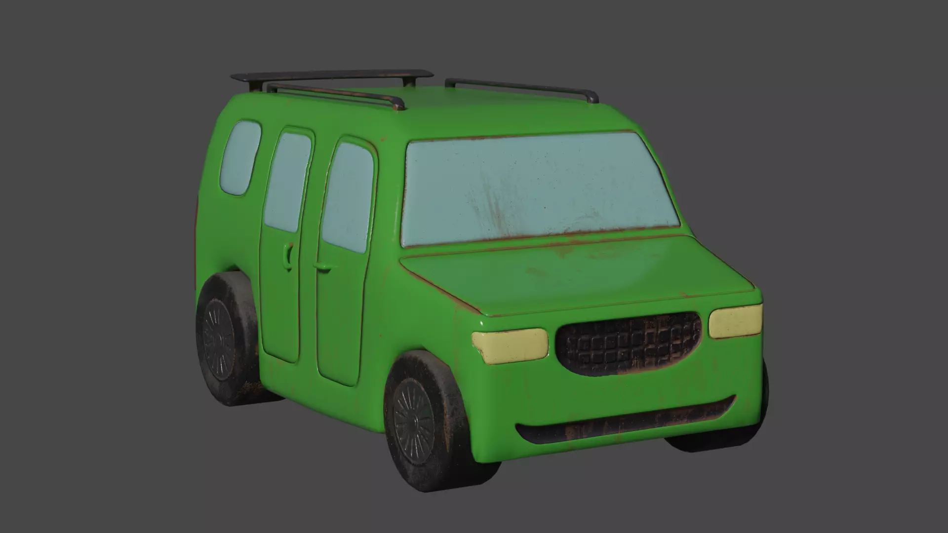 Green Cartoon Car Low-poly 3D model_0