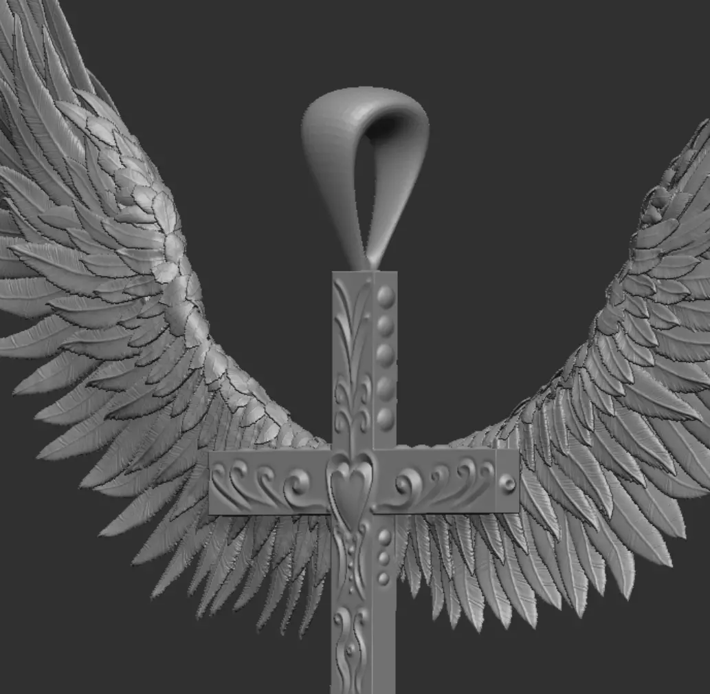 Jesus cross with wings pendant 3d printable  3D model_7