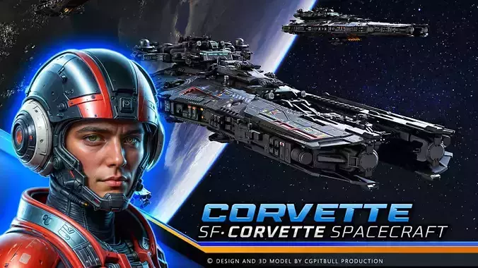 SF Spacecraft Corvette  Low-poly 3D model