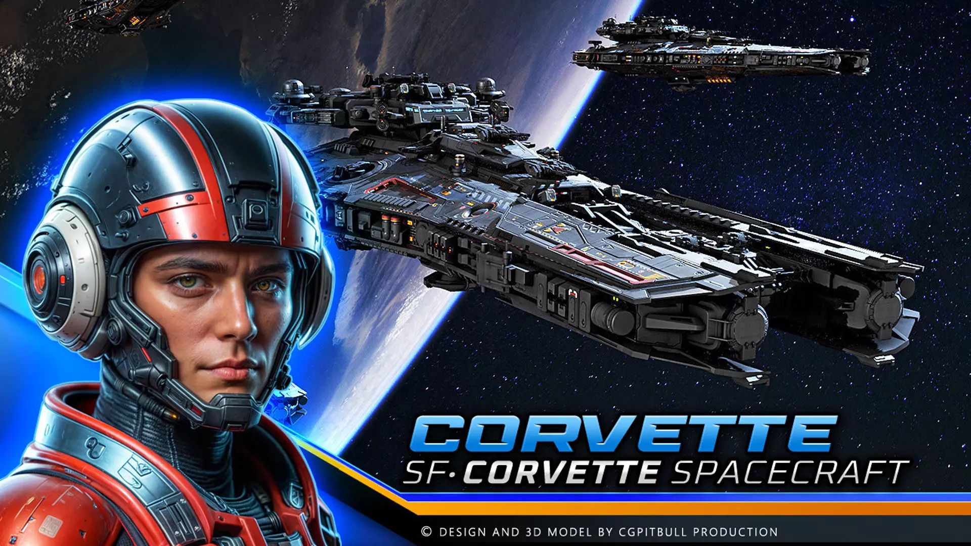 SF Spacecraft Corvette Low-poly 3D model_0