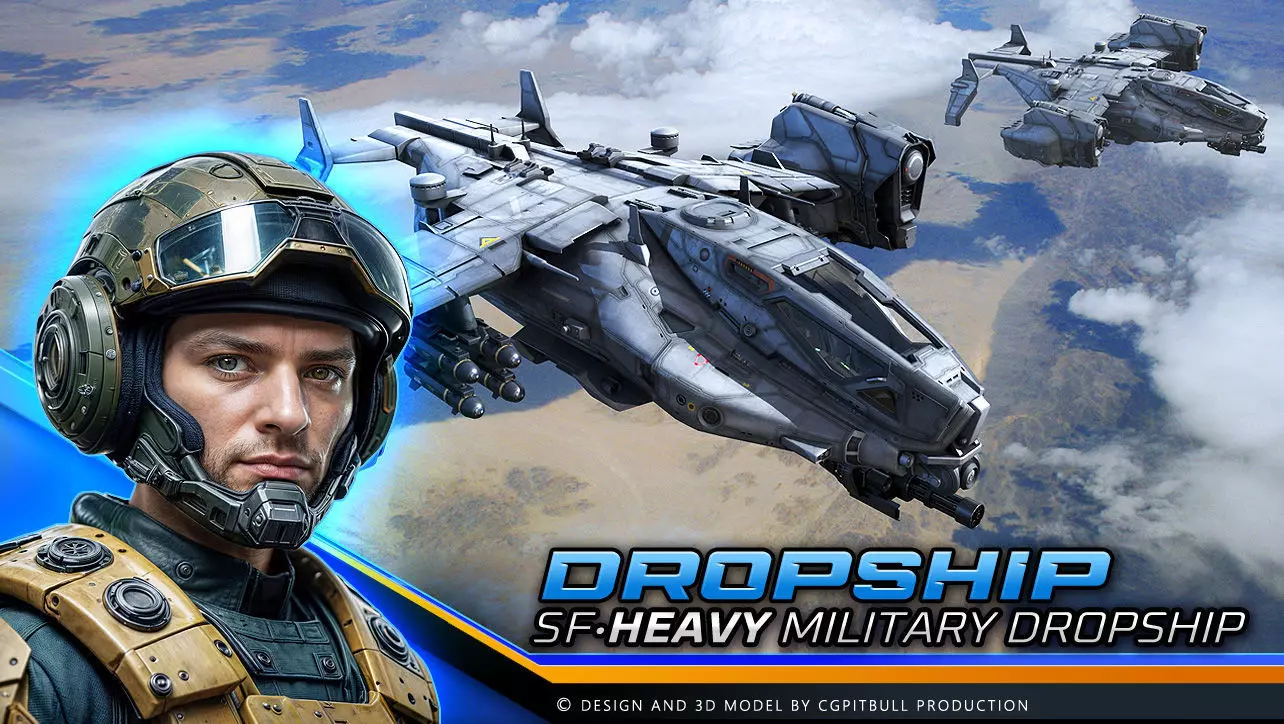 SF - Heavy Military Dropship Low-poly 3D model_0