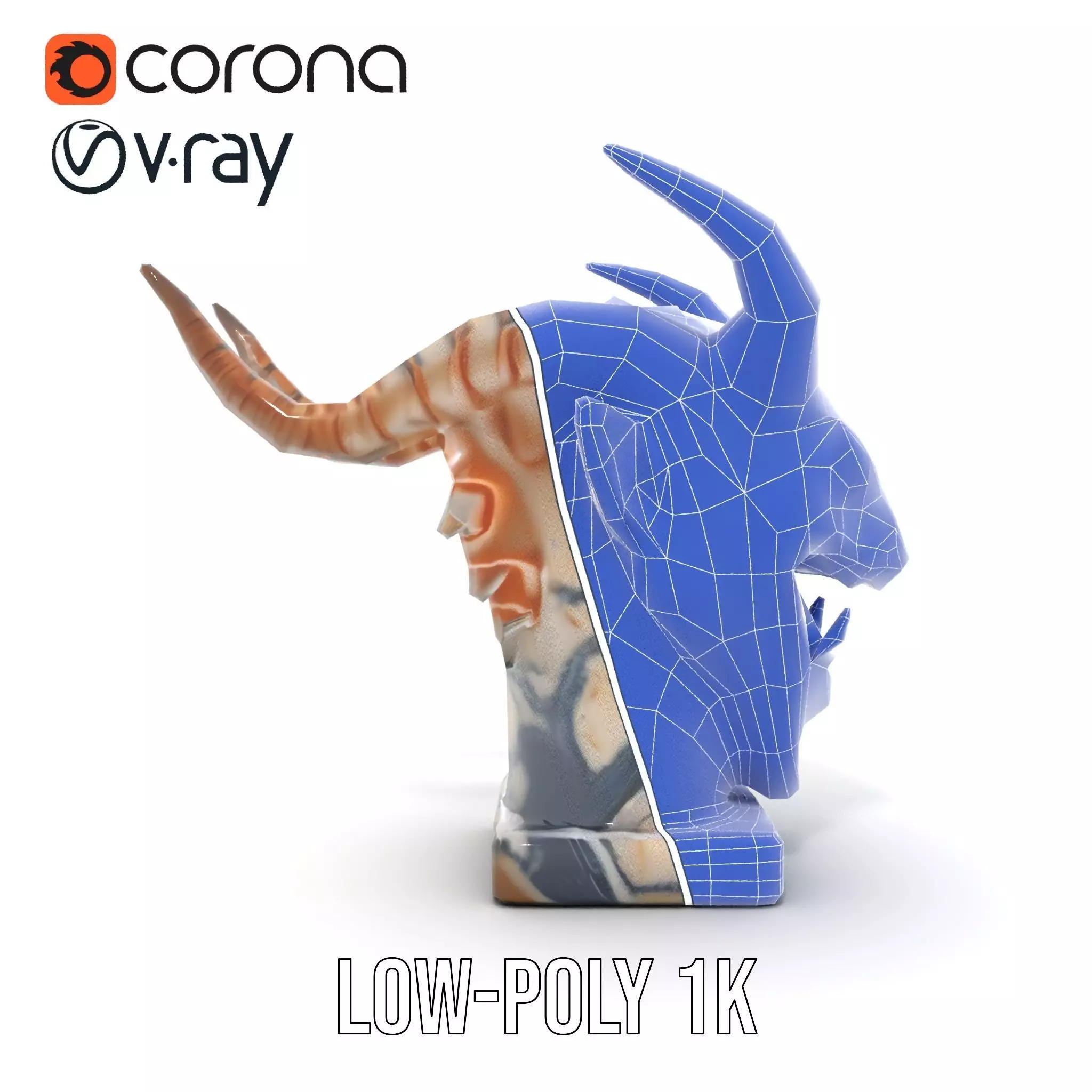 Marble Demon Bust model pack Low-poly 3D model_22