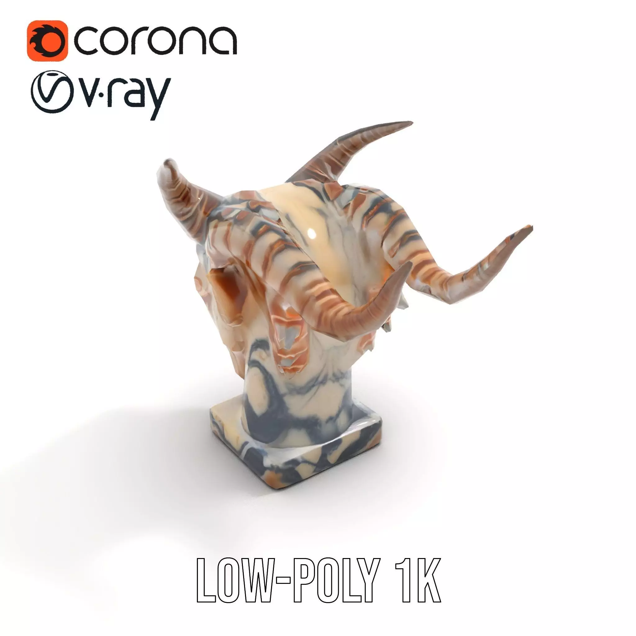 Marble Demon Bust model pack Low-poly 3D model_8