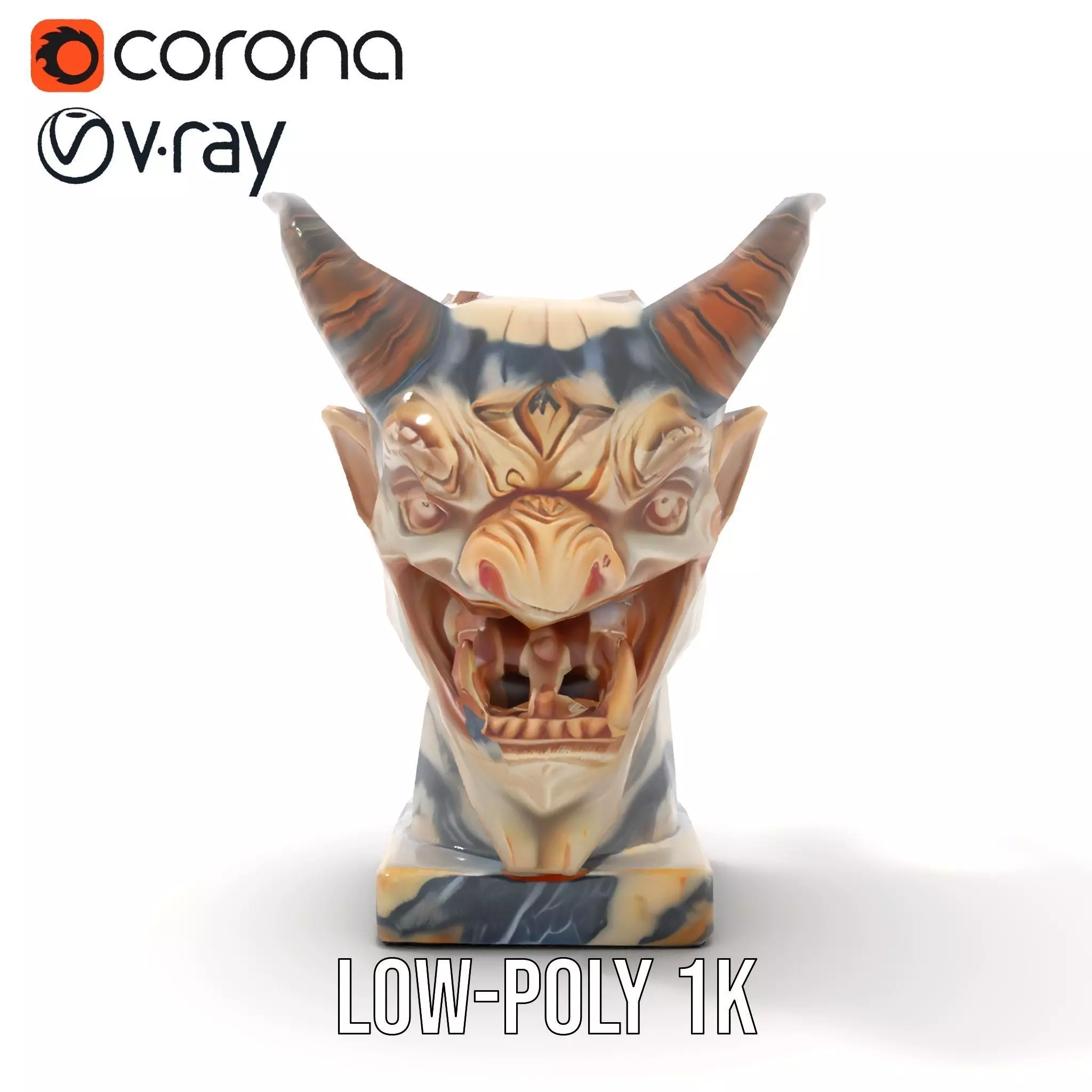 Marble Demon Bust model pack Low-poly 3D model_11