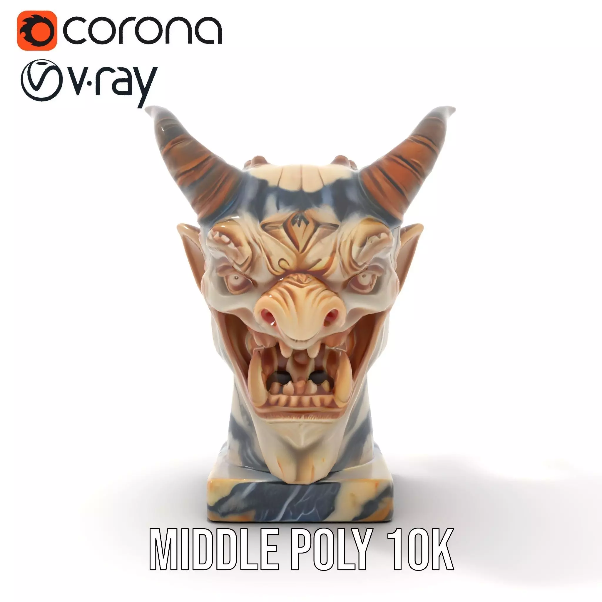Marble Demon Bust model pack Low-poly 3D model_10