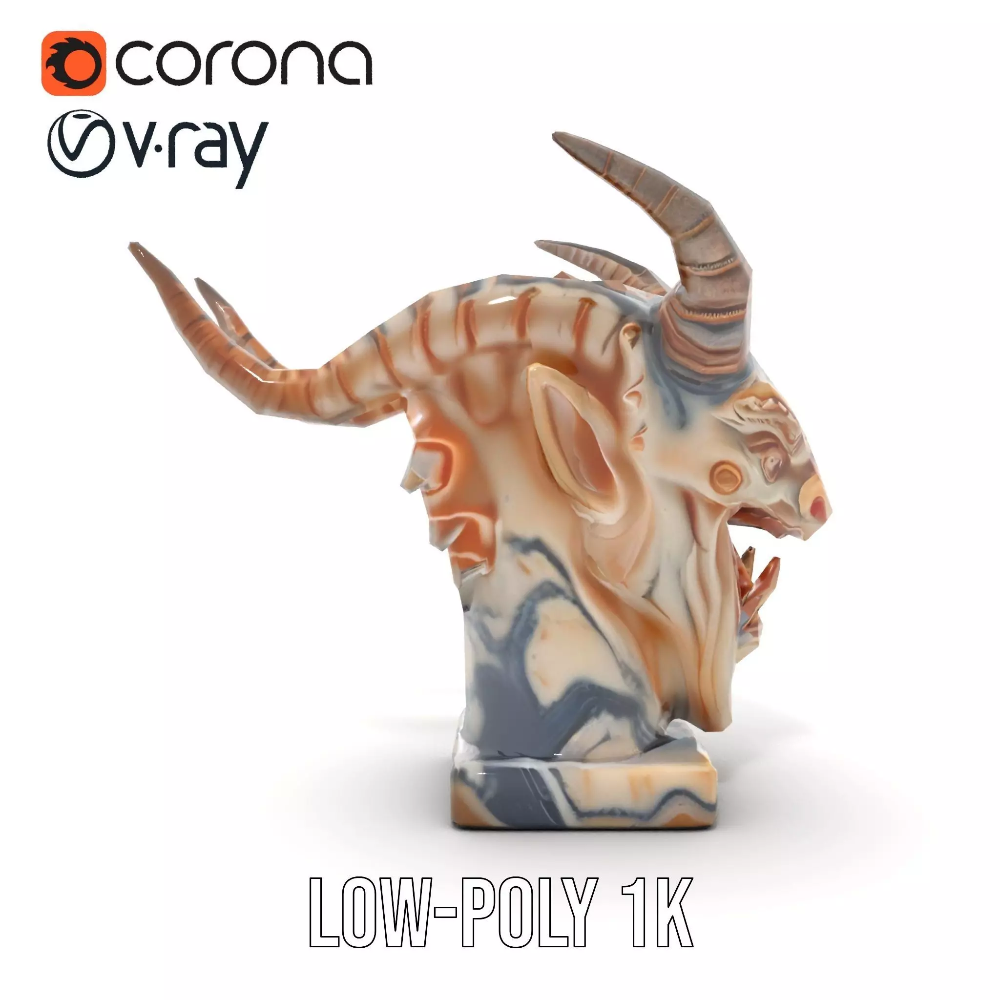 Marble Demon Bust model pack Low-poly 3D model_30