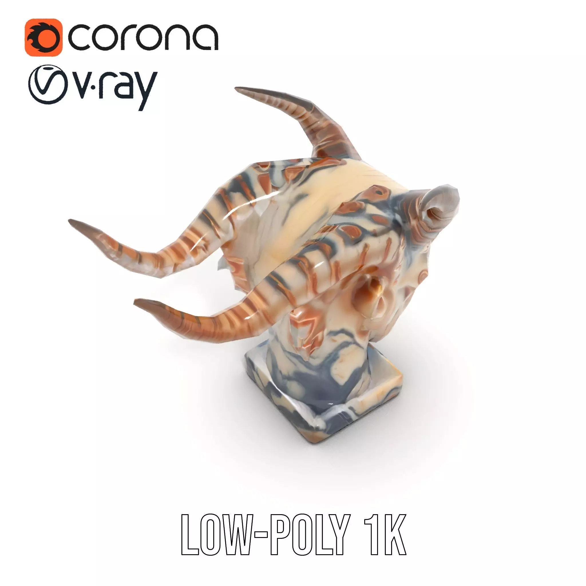 Marble Demon Bust model pack Low-poly 3D model_24