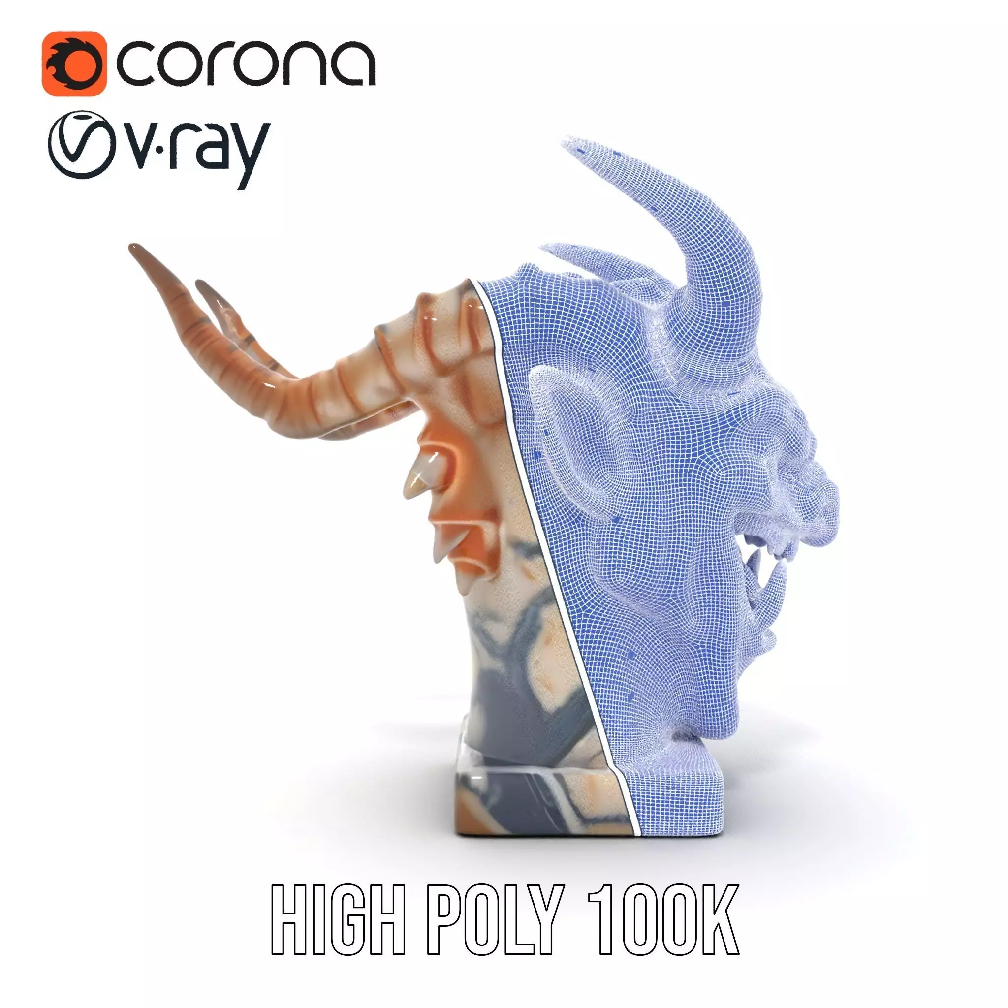 Marble Demon Bust model pack Low-poly 3D model_31