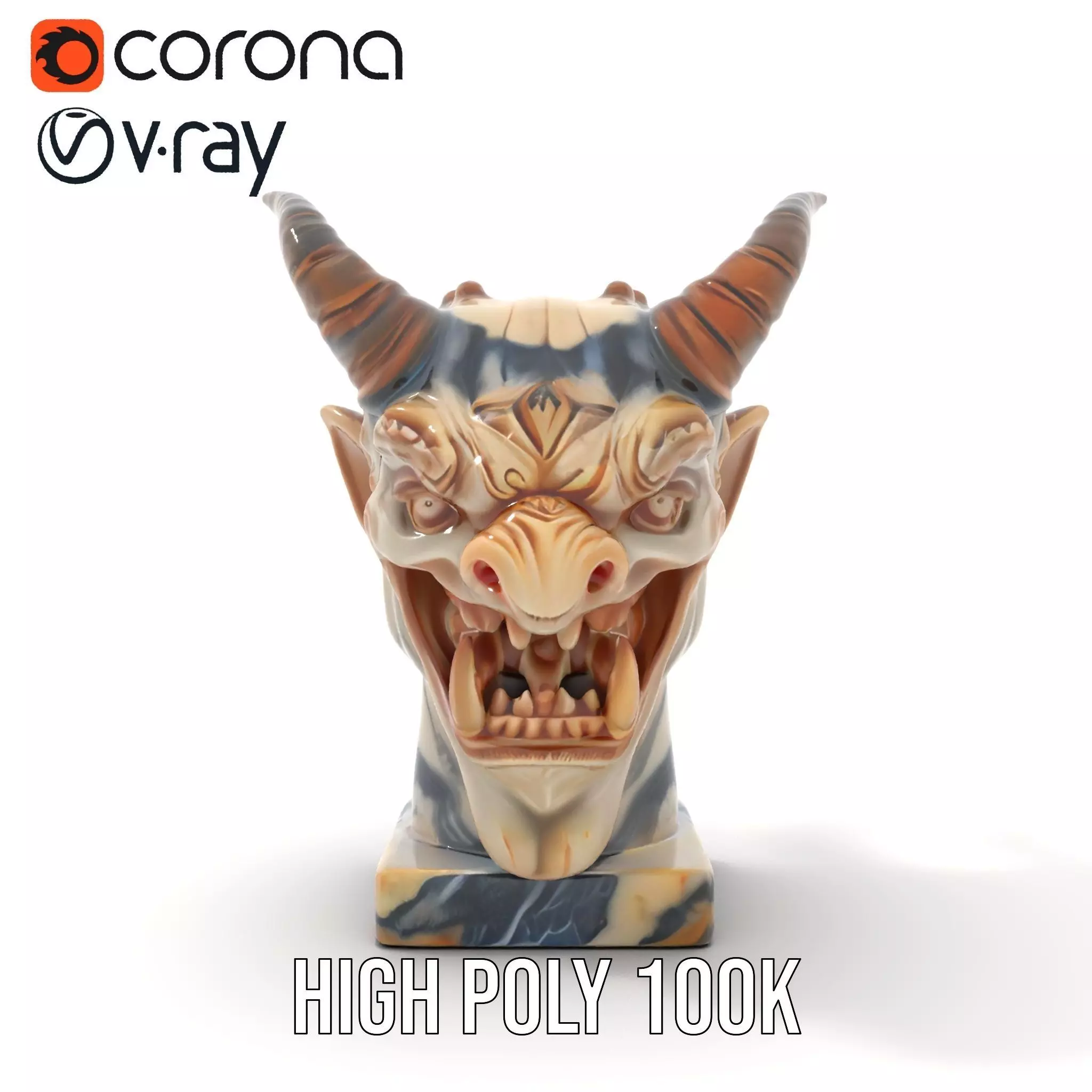 Marble Demon Bust model pack Low-poly 3D model_12