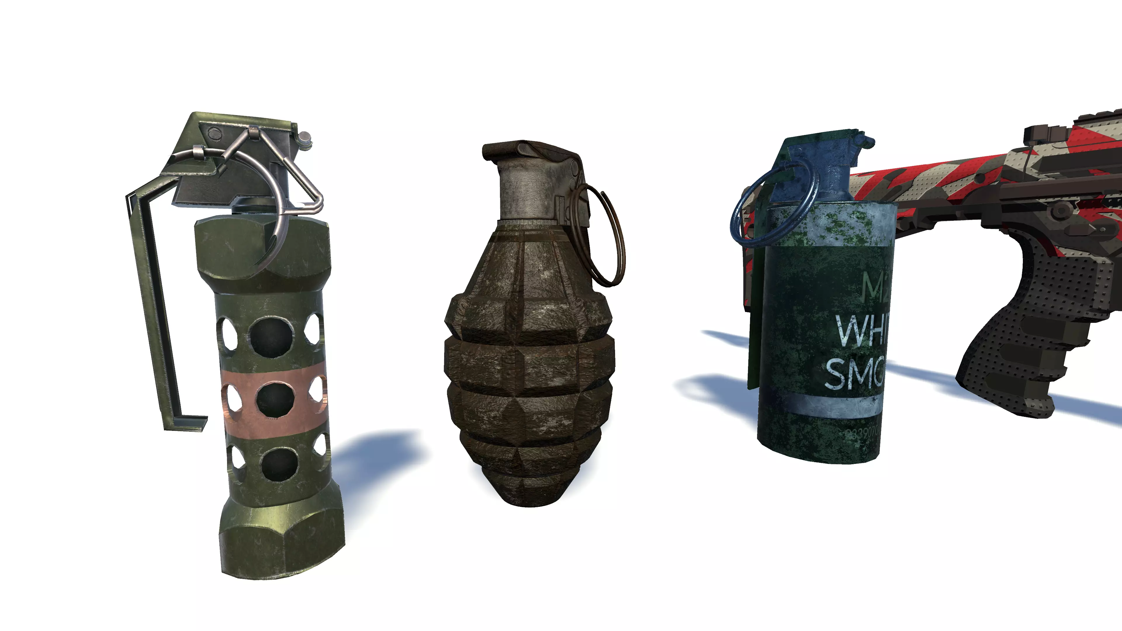 3D Weapon Grenade Pack Pistol with Camo Smoke Frag Flash bang Low-poly 3D model_1