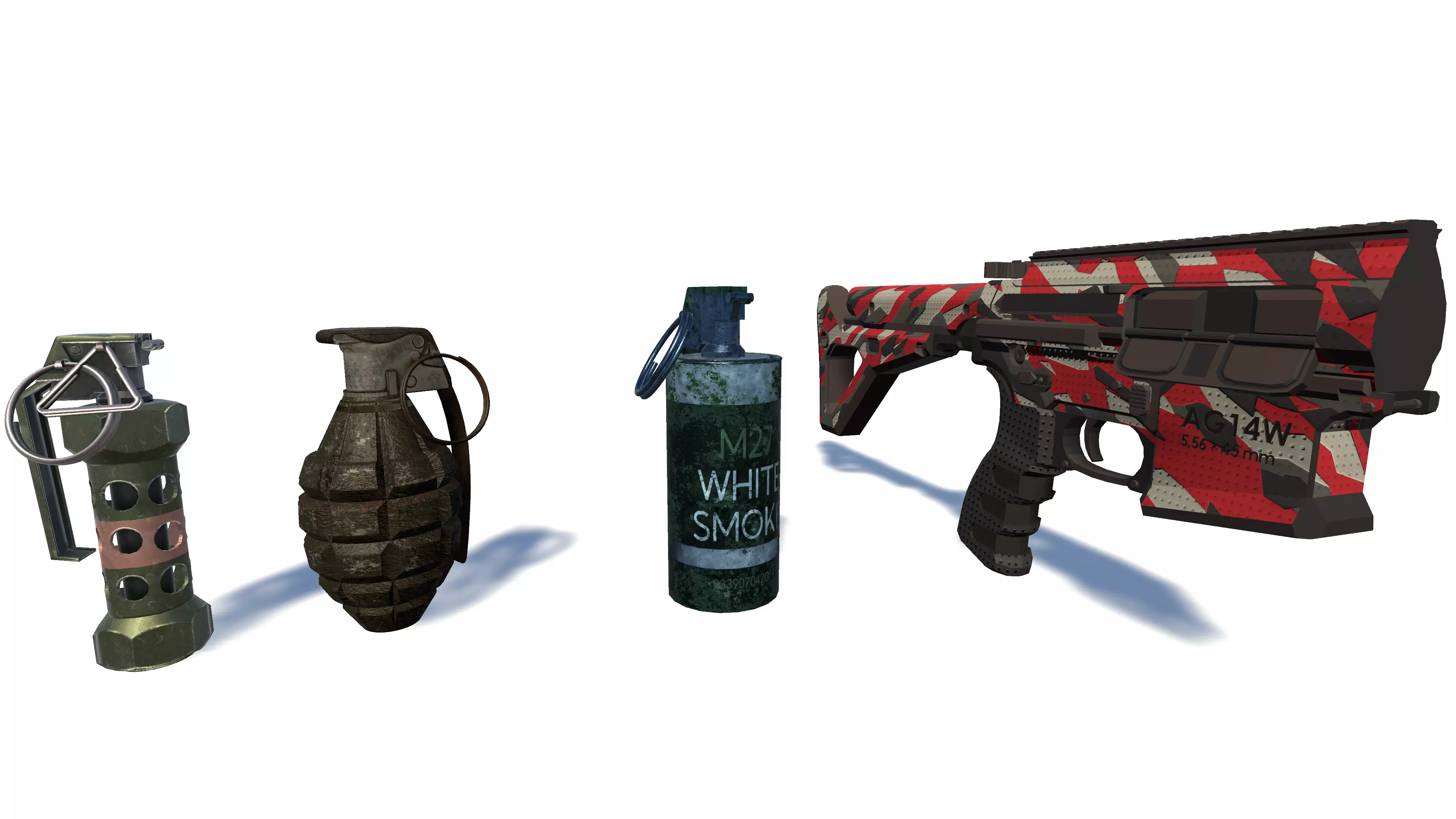 3D Weapon Grenade Pack Pistol with Camo Smoke Frag Flash bang Low-poly 3D model_0