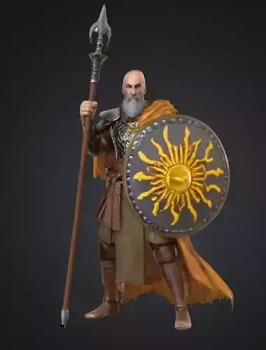 Sun Cleric Miniature STL 28mm Priest with Spear and Shield