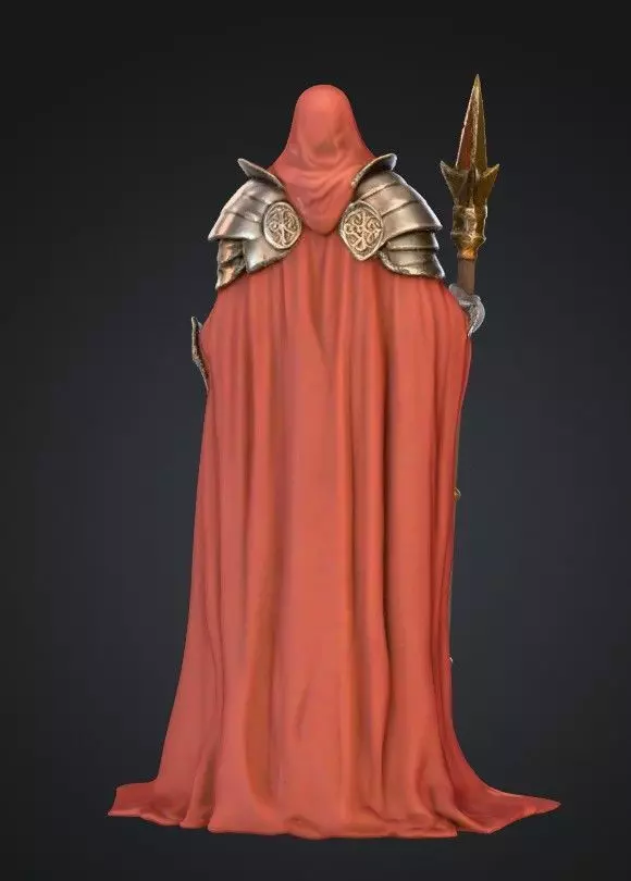 3D Printable Cleric STL 28mm Hooded Priest with Staff 3D print model_2