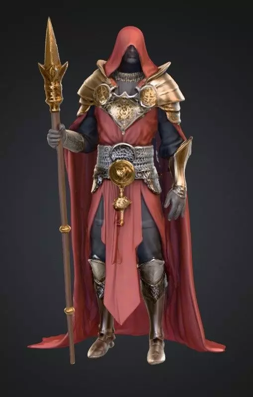 3D Printable Cleric STL 28mm Hooded Priest with Staff 3D print model_0